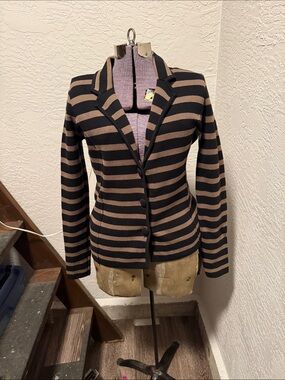 Audrey & Grace Black and Brown Striped Blazer